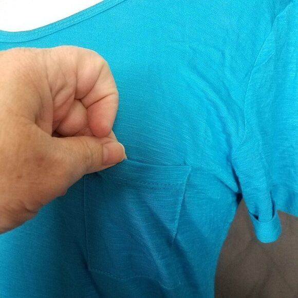 Color Story Large Electric Blue Short Sleeve Pocket Tee Shirt Top T Shirt NWOT - Picture 12 of 13